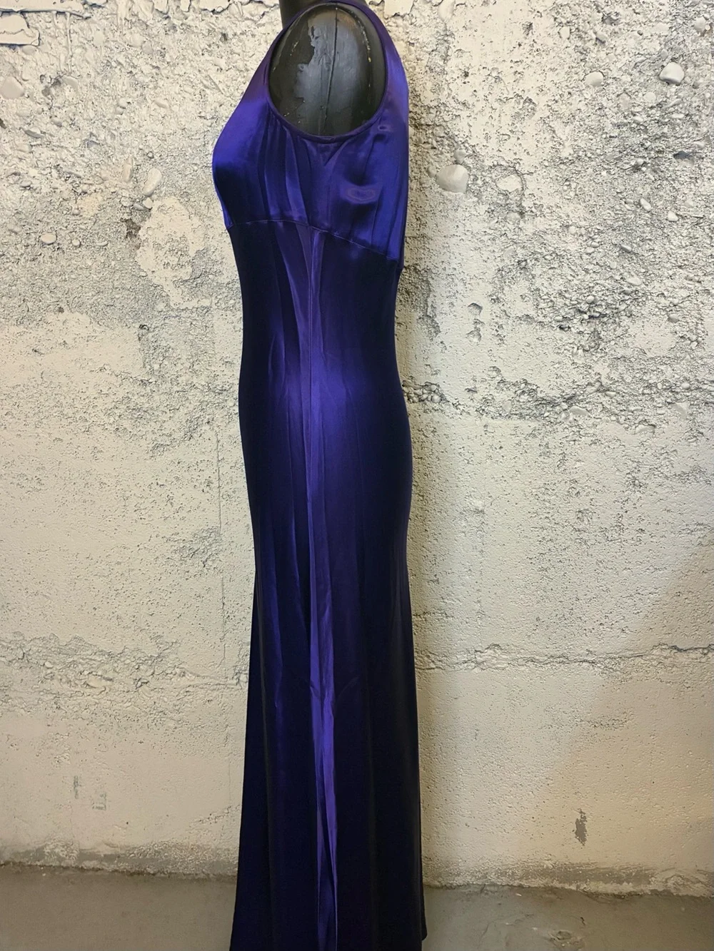 Purple Sleek Satin Evening Gown Vintage 90s - Picture 3 of 6